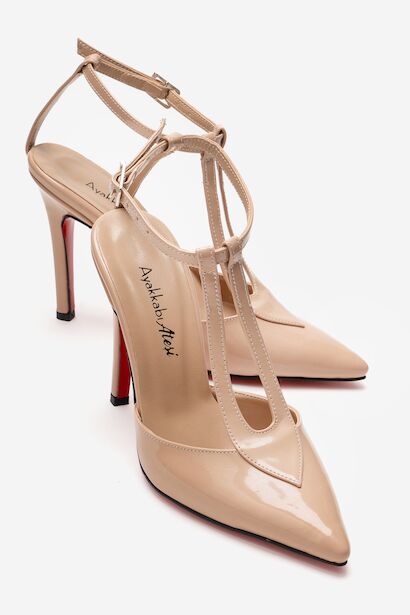 Kadın Sivri Burun T-bantlı Tasarım Topuklu Ayakkabı - Stiletto Stilo 