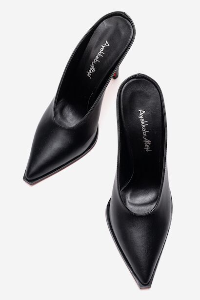 Kadın Özel Tasarım İnce Topuklu Terlik Kobe  Siyah Cilt 6