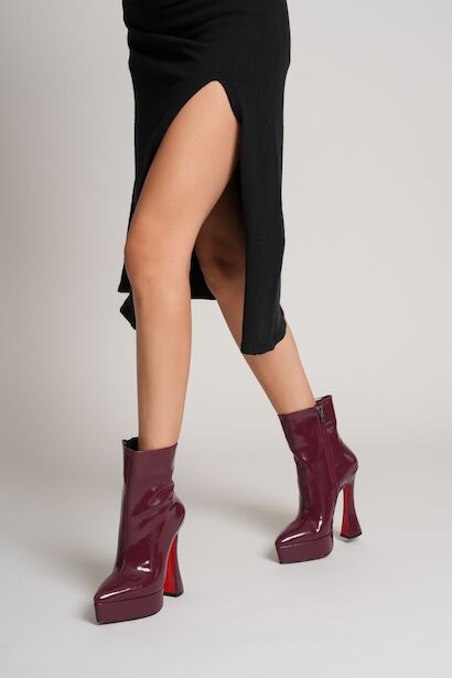 Kadın Sivri Burun Platform Bot Space  Bordo Rugan 6