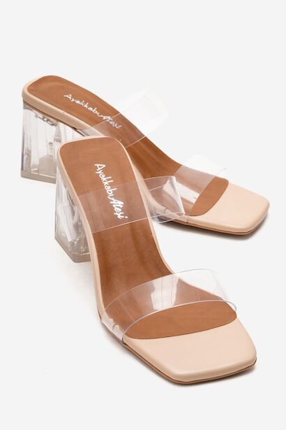 Kadın Şeffaf Topuklu Şeffaf Kapaklı Özel Tasarım Terlik Brillant 