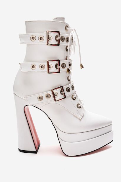 Kadın Üç Tokalı Sivri Burun Yüksek Topuklu Fermuarlı Bot Rugani 